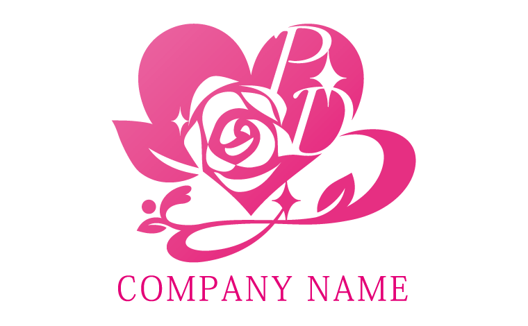 ハート・薔薇の花・ローズ・きらびやか・アルファベット・イニシャル・PD・サロン・自分磨き・美をイメージしたロゴデザイン