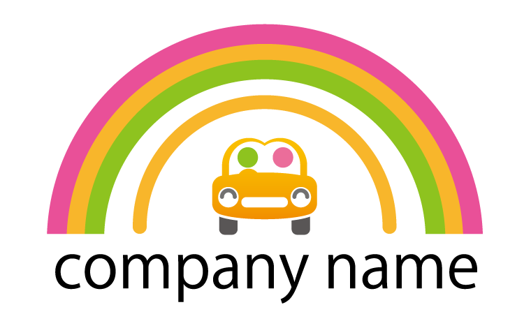 車・にっこり・楽しげ・お出かけ・ドライブ・虹・かわいい・ポップをイメージしたロゴデザイン