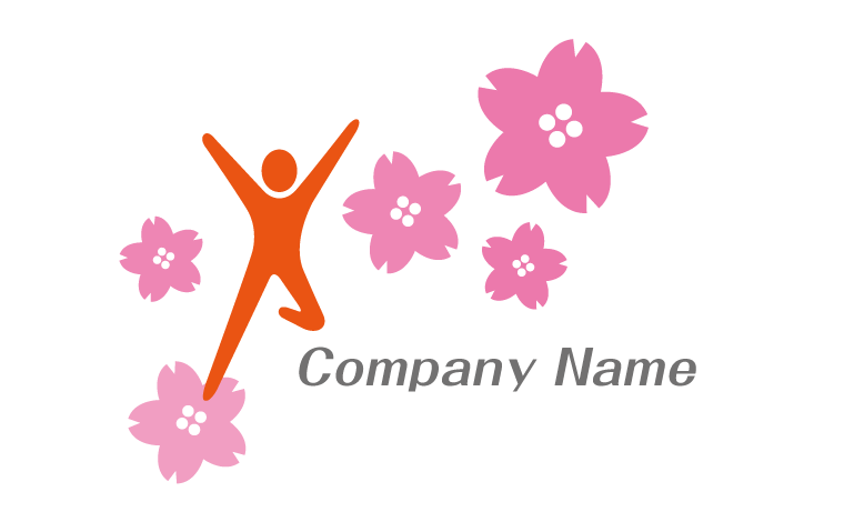 人・バンザイ・元気いっぱい・快方に向かう・軽やか・桜・花をイメージしたロゴデザイン