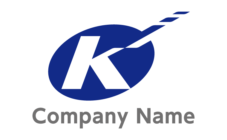 K・アルファベット・楕円形・アンテナ・電波・情報収集をイメージしたロゴデザイン