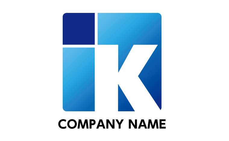 K・アルファベット・四角・スクエア・ブロック・ひらめきをイメージしたロゴデザイン