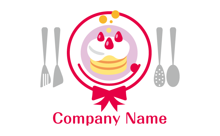 ケーキ・デザート・カトラリー・食いしん坊・デリシャス・かわいい・もてなしをイメージしたロゴデザイン