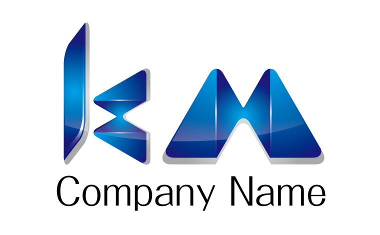 K・M・アルファベット・イニシャル・メタリック・幾何学的・先進・スタイリッシュ・深海をイメージしたロゴデザイン