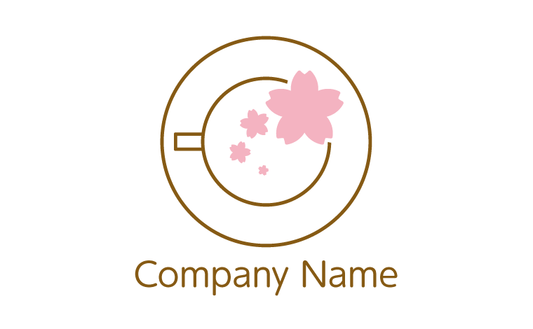 コーヒーカップ・マグカップ・ソーサー・桜・花・シンプル・かわいい・喫茶・飲み物をイメージしたロゴデザイン