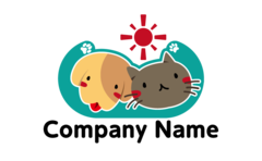 イラストチックな犬と猫と太陽