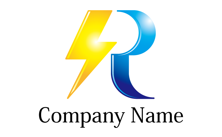 R・電気・水流・エネルギーをイメージしたロゴデザイン