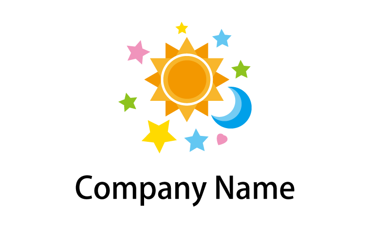 太陽・月・星・ポップ・かわいい・カラフル・メルヘン・賑やか・元気・ハートをイメージしたロゴデザイン