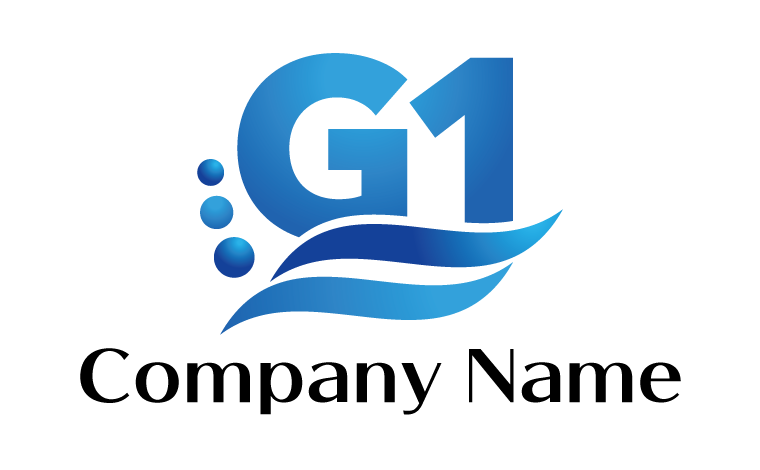 G・イニシャル・アルファベット・数字・波・水滴・流れ・波に乗る・前進をイメージしたロゴデザイン