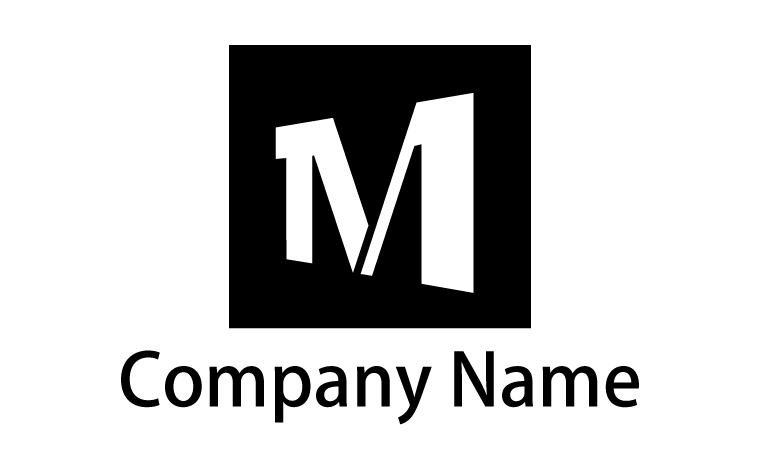 M・アルファベット・イニシャル・シンプル・モノトーン・四角形・ボックスをイメージしたロゴデザイン