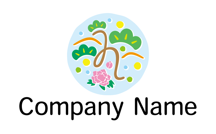 松・牡丹・植物・華・和柄・かわいい・ポップ・和風・賑やかをイメージしたロゴデザイン