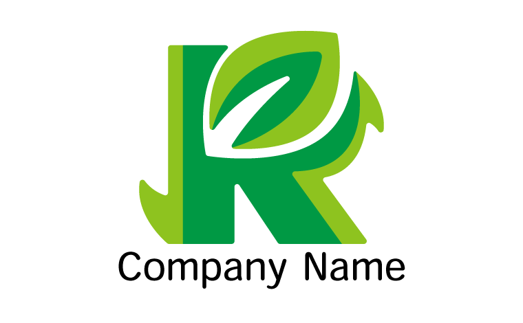 R・アルファベット・イニシャル・葉・葉っぱ・自然・エコロジー・癒し・安全・安心感をイメージしたロゴデザイン