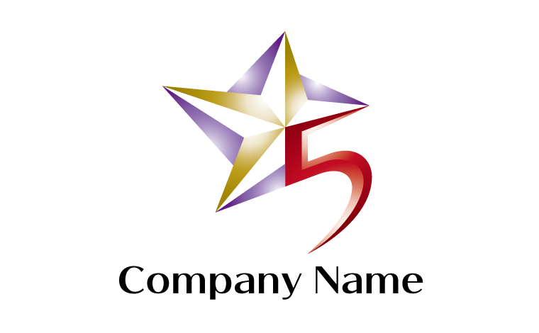 星・数字・5・個性的・立体をイメージしたロゴデザイン