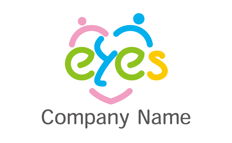 英単語・eyes・目・ピクトグラム風・人・ポップをイメージしたロゴデザイン
