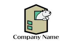 マンションから顔を出す犬