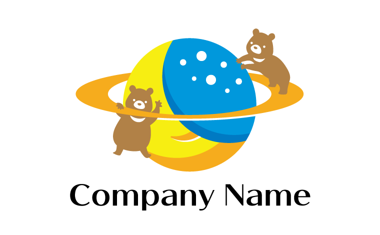 球体・惑星・リング・熊・動物・かわいいをイメージしたロゴデザイン