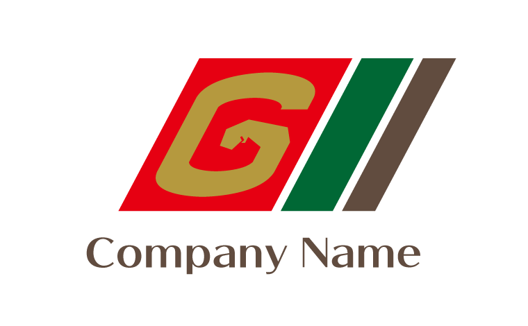 G・アルファベット・イニシャル・平行四辺形・力こぶ・ガッツポーズをイメージしたロゴデザイン