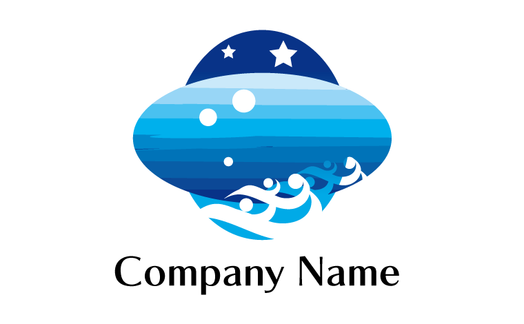 波・星・海中・楕円形・夜をイメージしたロゴデザイン