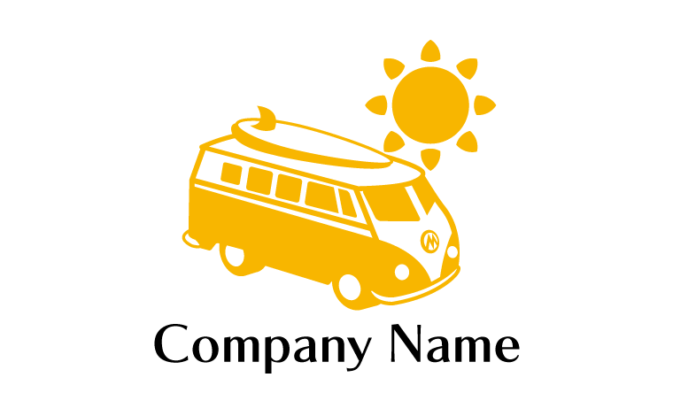 車・太陽・サーフィン・夏・ポップをイメージしたロゴデザイン