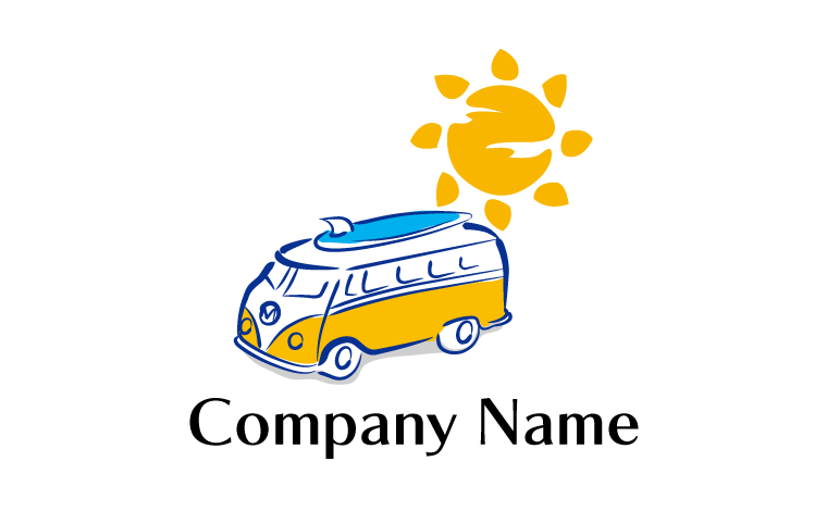夏・車・サーフボード・太陽・手書き風をイメージしたロゴデザイン