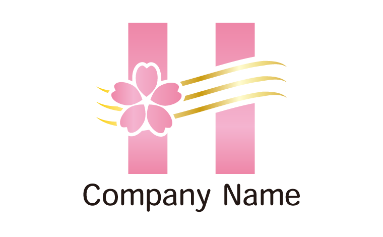 H・アルファベット・イニシャル・桜・華やかをイメージしたロゴデザイン