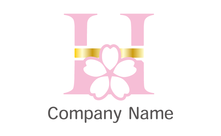 H・アルファベット・イニシャル・桜・花をイメージしたロゴデザイン