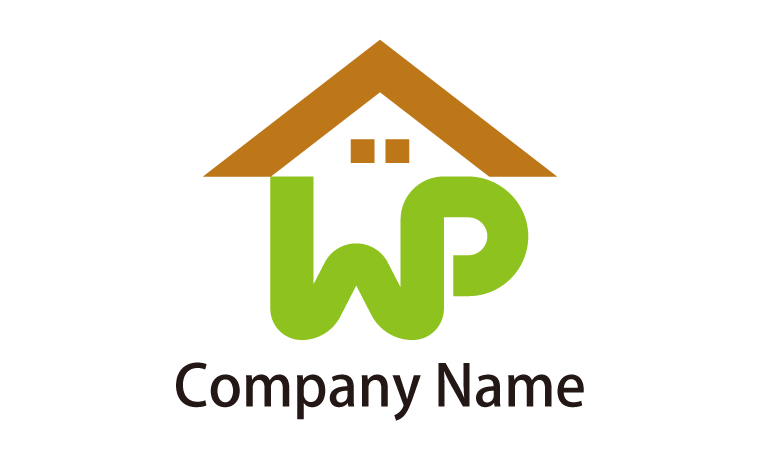 WP・アルファベット・イニシャル・建物・かわいいをイメージしたロゴデザイン