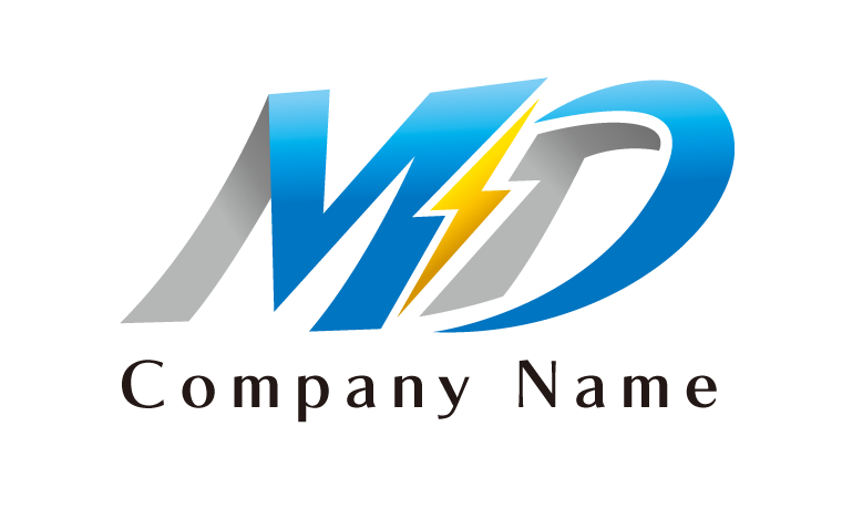 MD・アルファベット・イニシャル・電気・稲妻をイメージしたロゴデザイン