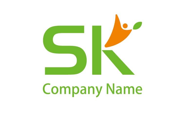 SK・アルファベット・イニシャル・ヒーロー・葉をイメージしたロゴデザイン