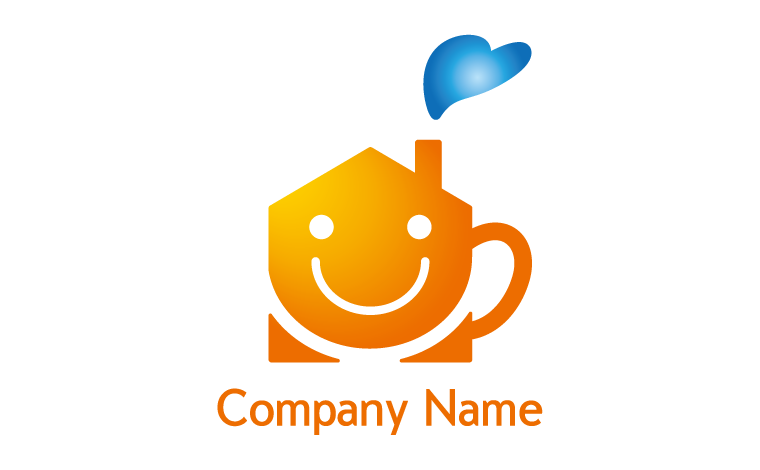 カフェ・マグカップ・お店・笑顔・スマイル・ハート・ほっこり・かわいい・キュートをイメージしたロゴデザイン