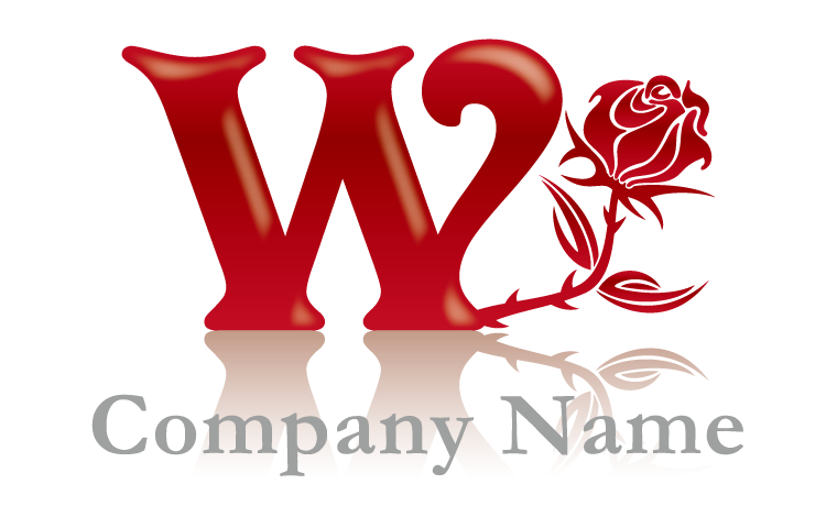 フラワー・ローズ・薔薇・ボルドー・アルファベット・イニシャル・ラグジュアリー・ゴージャス・Wをイメージしたロゴデザイン