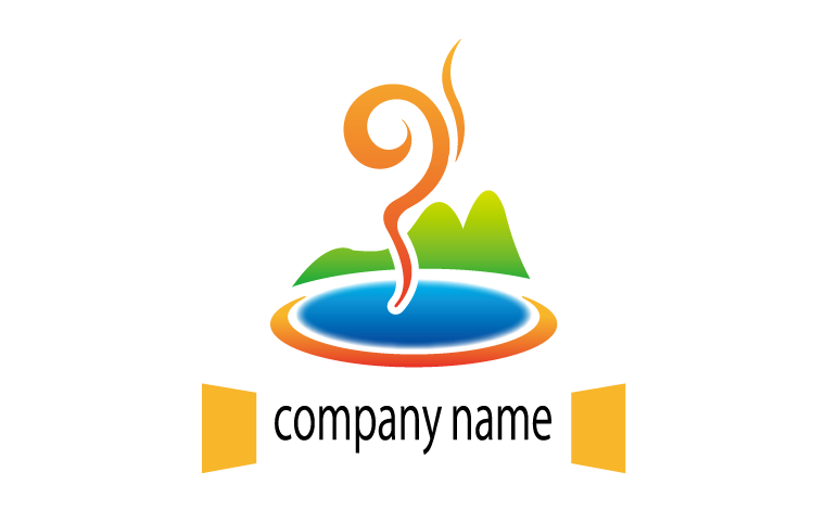 温泉・露天風呂・湯気・山・自然・ほっこり・休息・癒しをイメージしたロゴデザイン