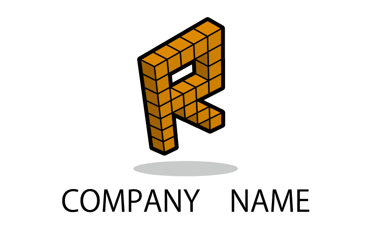 ブロック・アルファベット・イニシャル・R・立体的・設計・組立・キューブをイメージしたロゴデザイン